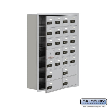 Recessed Mounted Cell Phone Locker with 20 A Doors (19 usable) 4 B Doors in Aluminum - Resettable Combination Locks